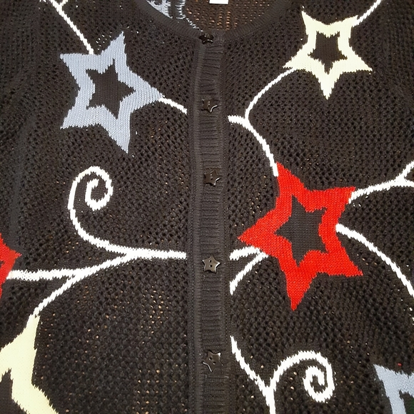 VINTAGE CJ BANKS STAR PATRIOTIC RED/WHITE/BLUE OPEN STITCH BUTTON UP SWEATER 1X - Picture 2 of 9